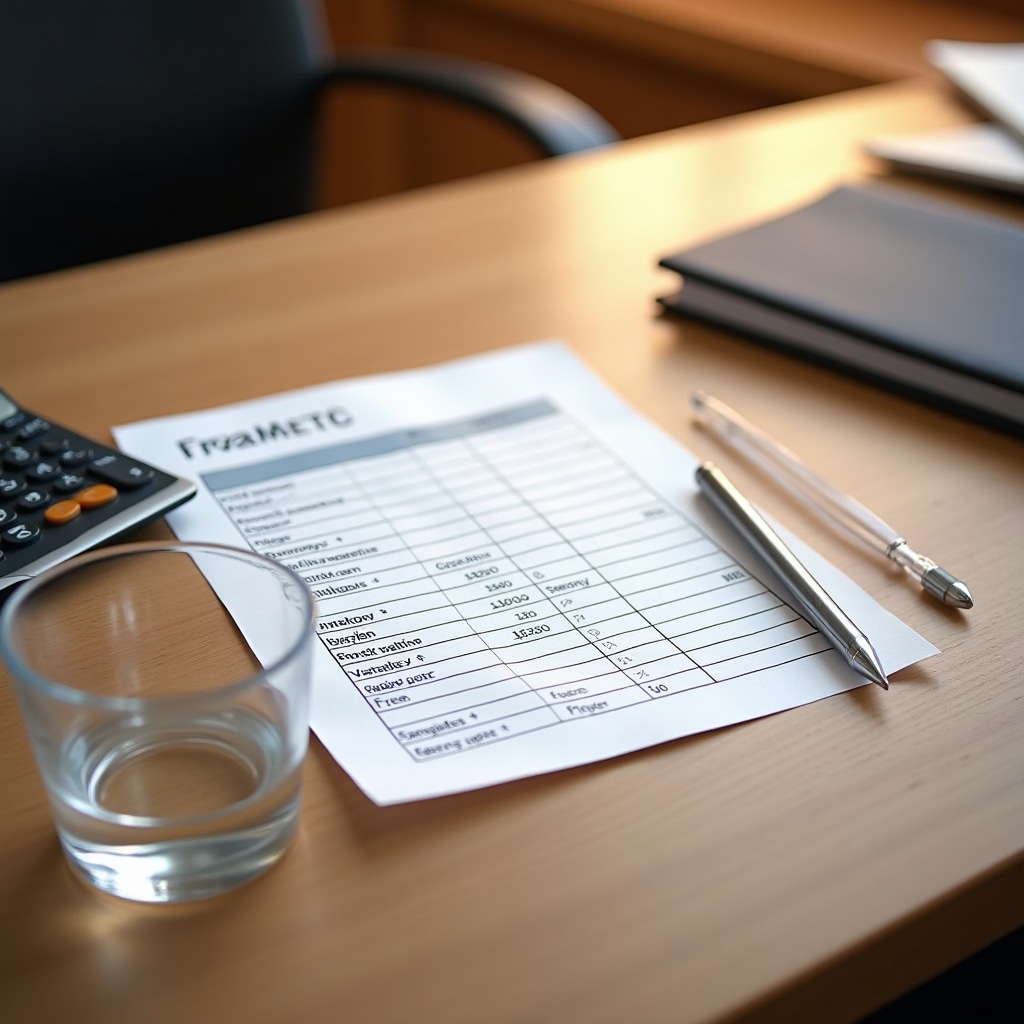 Kalkulácia cien na pracovnom stole s číslami a kalkulačkou